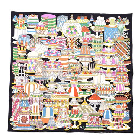 hermes la patisserie francaise scarf 90|HERMES Silk La Patisserie Francaise Scarf 90 .